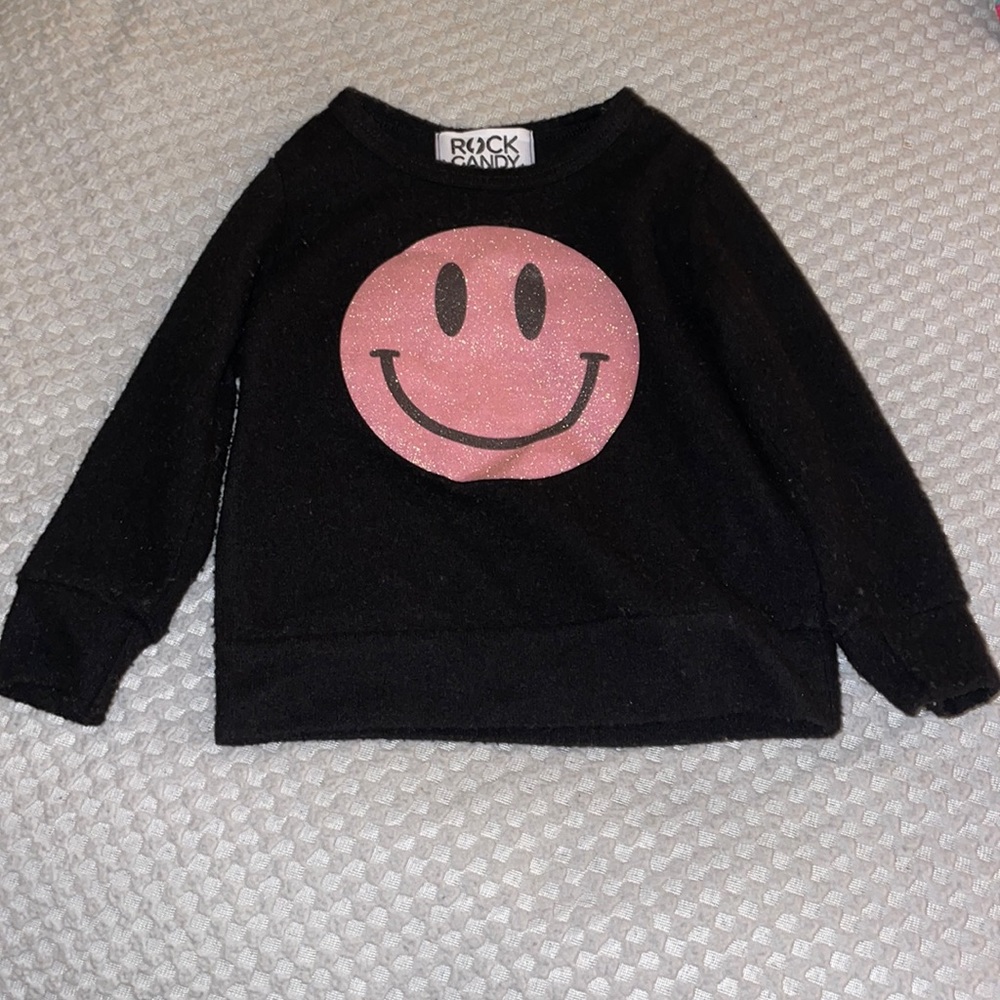 Rock candy kids fuzzy black smiley face sweater